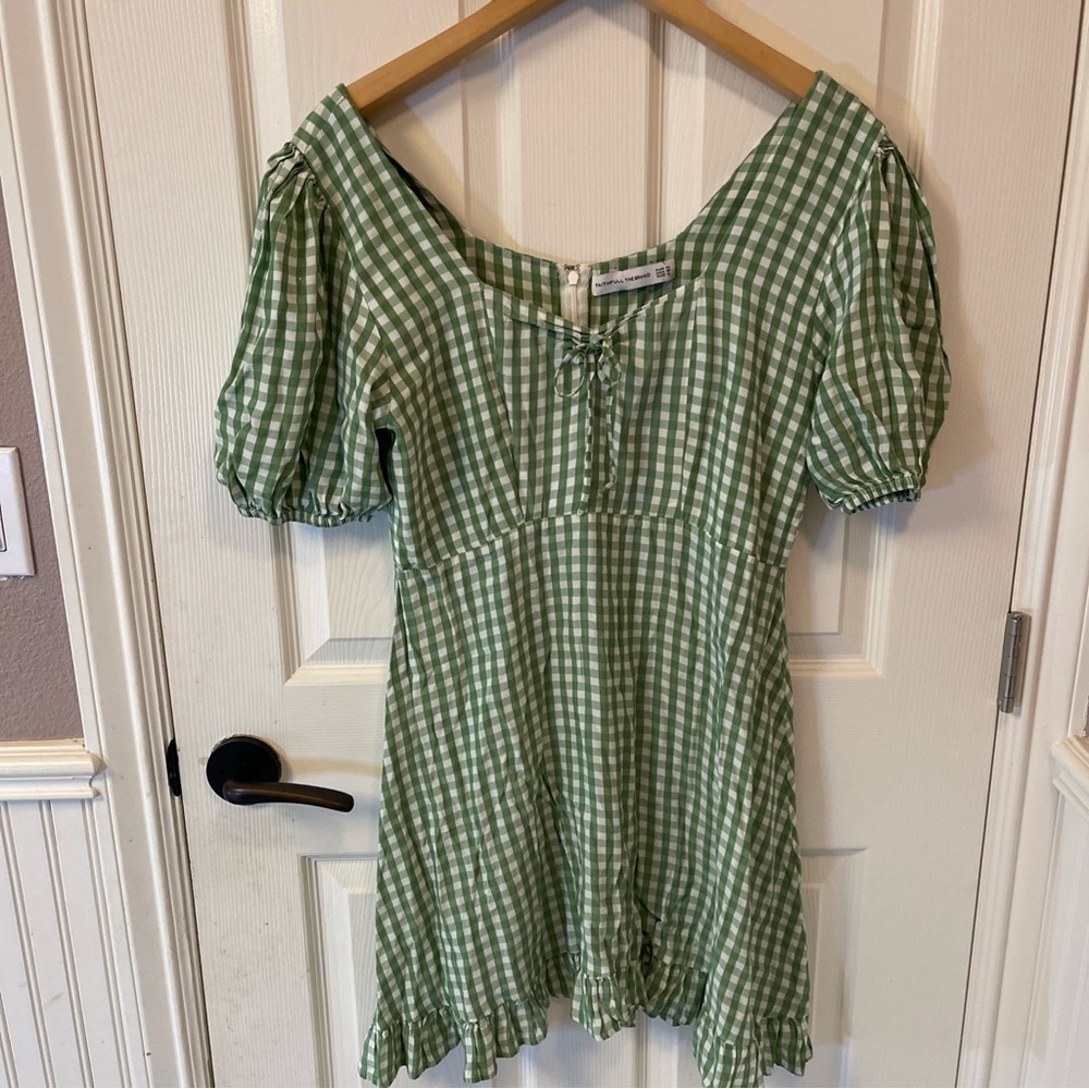 Faithfull The Brand Dress Midi Size 10  Green Gingham Check